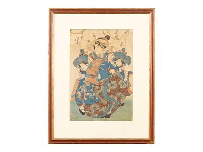 ATTR UTAGAWA KUNISADA JAPANESE WOODBLOCK BIJIN GA. Attributed to Utagawa Kunisada, also known as 