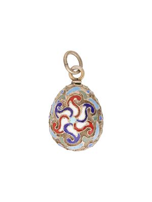 RUSSIAN SILVER CLOISONNE ENAMEL EASTER EGG PENDANT. A Russian gilt silver and enamel Easter egg 