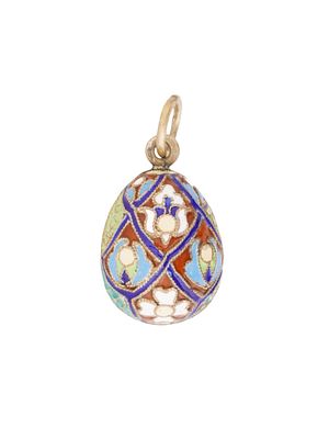 RUSSIAN SILVER CLOISONNE ENAMEL EASTER EGG PENDANT. A Russian gilt silver and enamel Easter egg 