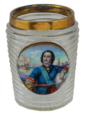ANTIQUE RUSSIAN IMPERIAL GLASS BEAKER PETER THE GREAT. An antique Russian Imperial cut-glass 