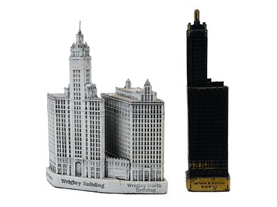 VINTAGE FIGURINES OF FAMOUS CHICAGO BUILDINGS. A pair of vintage cast brass sculptures 