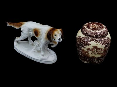 GDR SCHEIDIG PORCELAIN FIGURINE AND ENGLISH CERAMIC JUG. A lot of two vintage porcelain and 