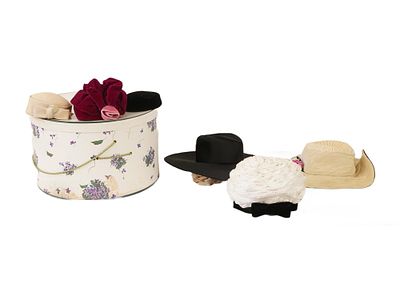 BONWIT TELLER VINTAGE WOMENS HATS WITH BOX. A group of six vintage European and American womens 
