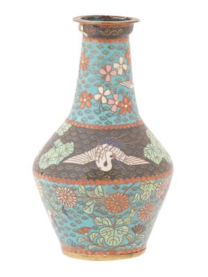 ANTIQUE JAPANESE MEIJI ERA CLOISONNE ENAMEL VASE. A Japanese Meiji era copper vase with 