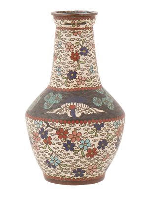 ANTIQUE JAPANESE MEIJI ERA CLOISONNE ENAMEL VASE. A Japanese Meiji era copper vase with 
