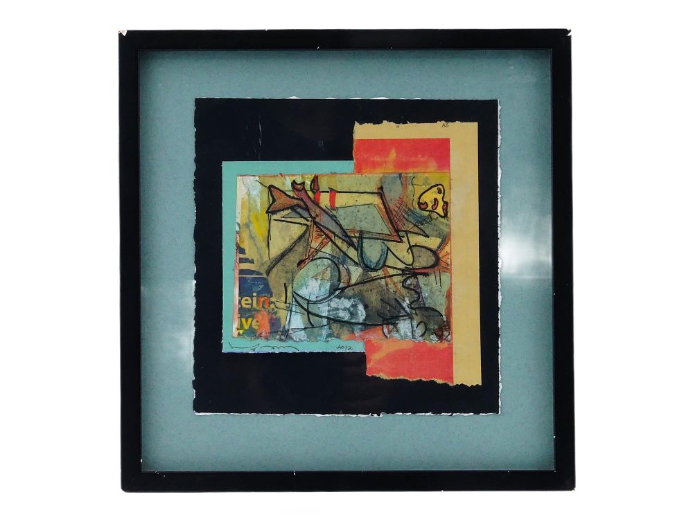 AMERICAN COLLAGE BY WENDY MOSS CONVERSATION W PICASSO. A mixed media collage artwork titled 