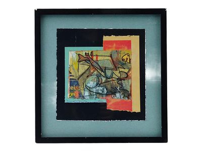 AMERICAN COLLAGE BY WENDY MOSS CONVERSATION W PICASSO. A mixed media collage artwork titled 