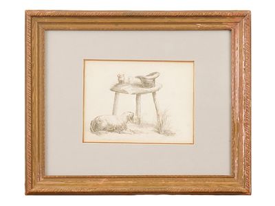 GEORGE MORLAND ENGLISH LITHOGRAPH DOG AND HAT SIGNED. George Morland, English, 1763 to 1804, a 