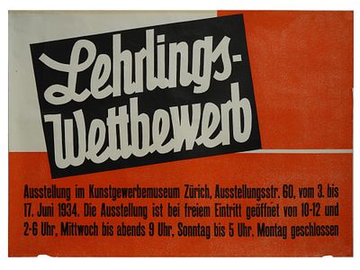 VINTAGE SWISS MUSEUM POSTER FOR APPRENTICE COMPETITION. A vintage German-language poster 