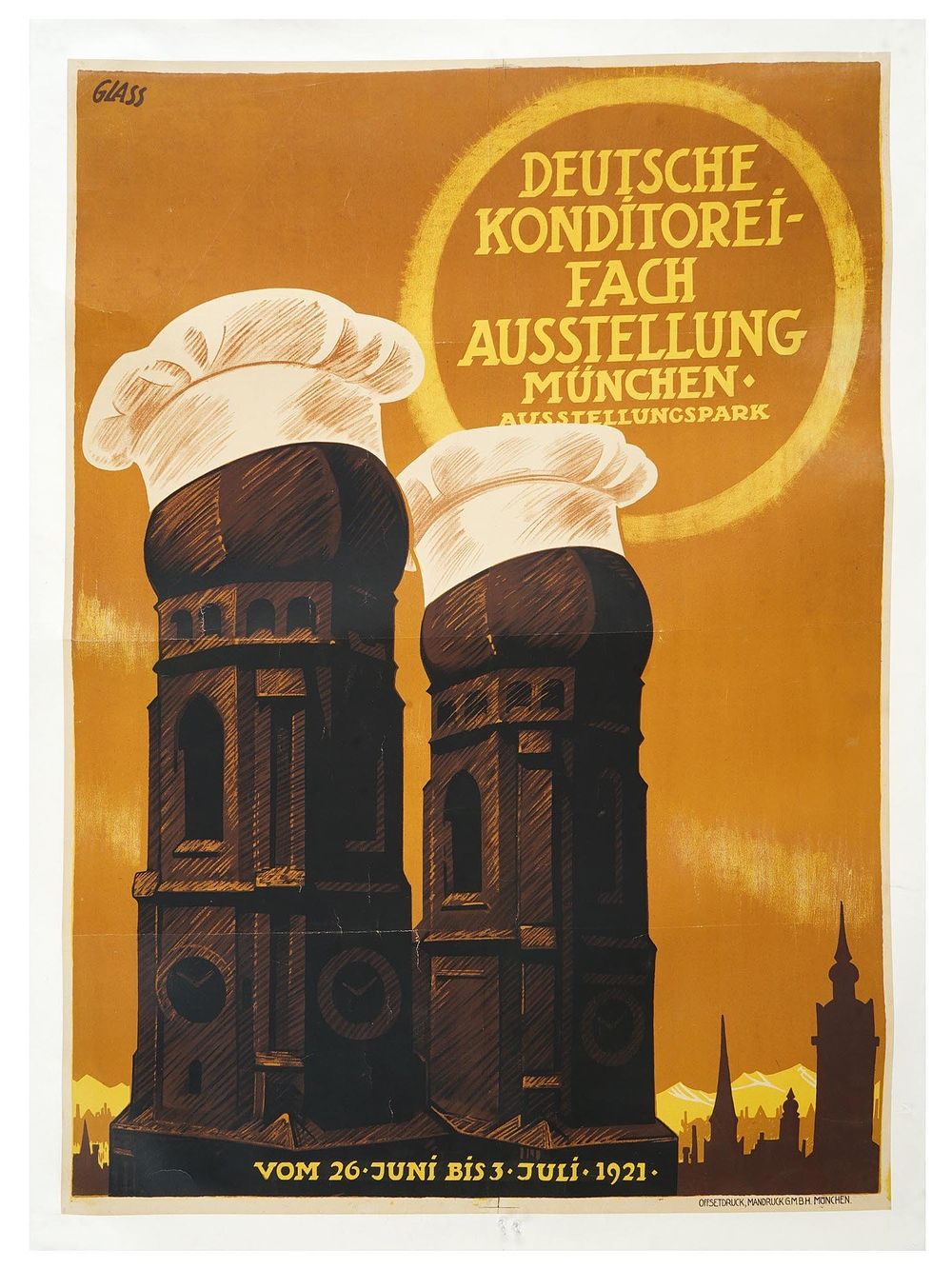 ANTIQUE GERMAN EXHIBITION POSTER BY FRANZ PAUL GLASS. An antique lithographic poster dedicated 