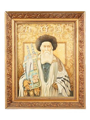 JUDAICA OIL PORTRAIT PAINTING AFTER ISIDOR KAUFMANN. A vintage oil on canvas Judaica portrait 