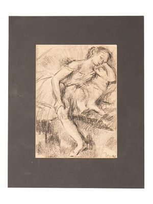 FRENCH PAINTING SIGNED EDGAR DEGAS BALLET DANCER. A charcoal drawing on paper signed lower right 