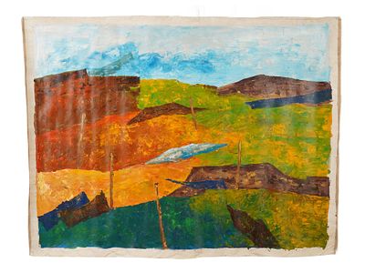 SIGNED RAM KUMAR INDIAN LANDSCAPE PAINTING W COA. Oil on canvas painting, signed Ram Kumar 