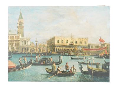 SIGNED FRANCESCO GUARDI VENETIAN VIEW OIL PAINTING. Oil on canvas painting signed Francesco 