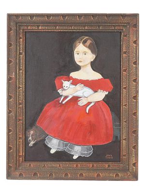 AMERICAN PORTRAIT PAINTING SIGNED JACK TYLER GIRL RED. An American oil painting on canvas 