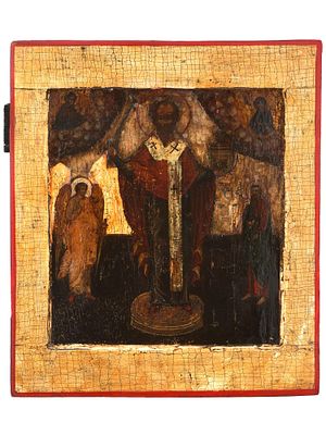 ANTIQUE 17TH CENTURY RUSSIAN ICON OF SAINT NICHOLAS. An antique 17th century Russian Orthodox 