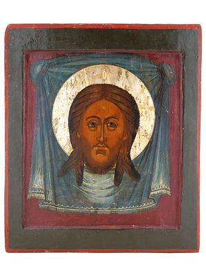 ANTIQUE 17TH C RUSSIAN ICON SAVIOR NOT MADE BY HANDS. An antique 17th-century Russian Orthodox 