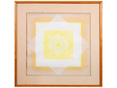 MID CEN AMERICAN ABSTRACT PRINT SIGNED TOM TRICANO. A mid century American geometric abstract 