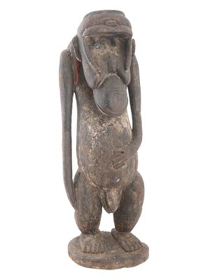 CENTRAL AFRICA GABON FANG CARVED WOOD MONKEY FIGURE. A large hand carved wooden figure from 