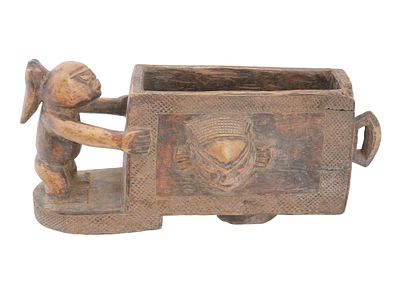 AFRICAN DENGESE HAND CARVED WOODEN CEREMONIAL DRUM. An African Dengese hand carved wooden 