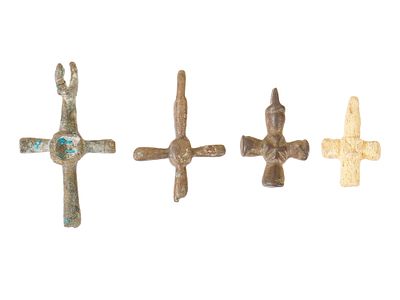 LOT OF ANCIENT BYZANTINE BRONZE CROSSES 400 TO 600 AD. A collection of four ancient Byzantine 