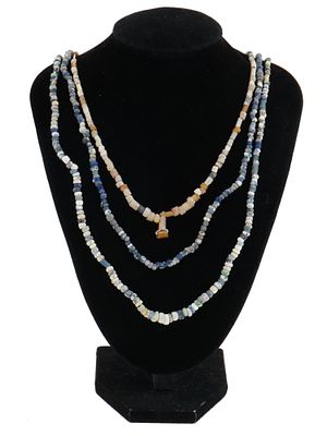 THREE ANCIENT ROMAN MULTICOLOR GLASS BEAD NECKLACES. A group of three ancient Roman necklaces 