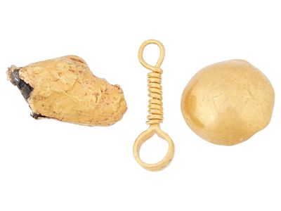 ANCIENT ROMAN GOLD JEWELRY PIECES AND DETAILS. Three ancient Roman gold jewelry pieces 