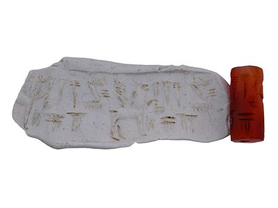 ANCIENT NEAR EASTERN CARVED CARNELIAN CYLINDER SEAL. An ancient Near Eastern cylinder seal 