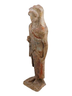 ANCIENT HELLENIC GREEK TERRACOTTA FIGURINE OF ARTEMIS. An ancient Hellenic Greek terracotta 