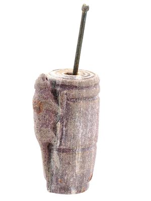 ANCIENT EGYPT ROMAN CARVED MEDICINE CONTAINER WITH TOOL. An ancient Egypt Roman medicine 