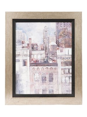 VINTAGE COLOR PRINT DEPICTING CITYSCAPE FRAMED. A vintage color print depicting a cityscape. The 