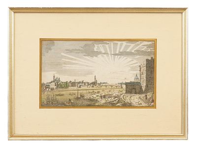 HAND COLOR OPTICAL ENGRAVING AFTER BASSET PAUL ANDRE. A hand colored engraving, View Of The Arno 