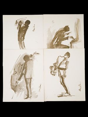 PRINTS OF NEW ORLEANS MUSICIANS AFTER NANCY DAVIS. A group of four prints on paper depicting New 