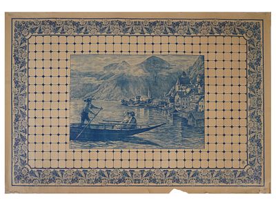 VINTAGE GERMAN ART POSTER TILES LAKE HALLSTATT. A vintage German art poster designed in the 