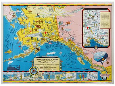 VINTAGE AMERICAN POSTER A GOOD NATURED MAP OF ALASKA. A vintage American poster titled A 