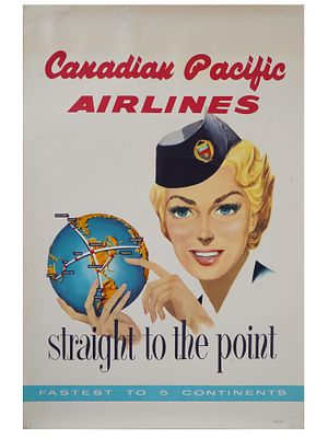 VTG CANADIAN TRAVEL POSTER CANADIAN PACIFIC AIRLINES. A vintage Canadian travel poster from 