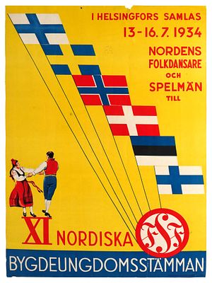 VINTAGE SWEDISH POSTER 1934 NORDIC RURAL YOUTH MEETING. A vintage Swedish poster from 1934 
