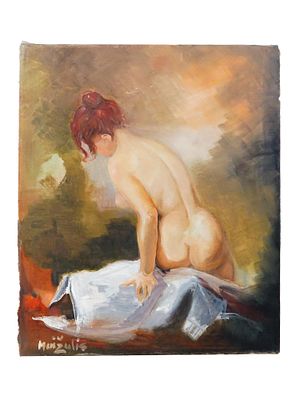 LATVIAN OIL NUDE PORTRAIT PAINTING BY MUIZULIS. A vintage Latvian oil on canvas nude portrait 