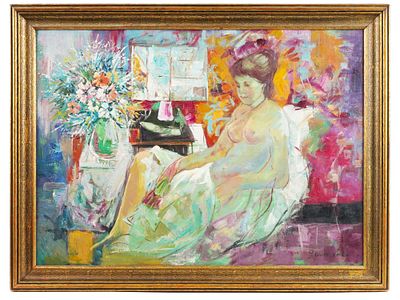 FRENCH NUDE PORTRAIT OIL PAINTING BY EMILIO GRAU SALA. Emilio Grau Sala, French, Spanish, 1911 