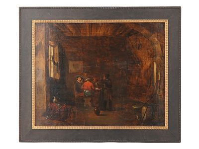 17TH CEN CIRCLE OF DAVID TENIERS II GENRE OIL PAINTING. An antique European oil painting on 