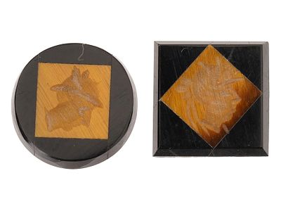 LOT OF ROMAN MANNER CARVED TIGER EYE STONE INTAGLIOS. A lot of two shaped hand carved Tiger Eye 