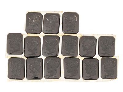 15 VINTAGE HAND CARVED BLACK ONYX STONE CAMEOS. A lot of 15 vintage hand-carved stone cameos 