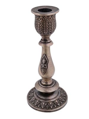 INDIAN HANDCRAFTED SILVER CANDLESTICK W APSARA. An Indian handcrafted silver candlestick. Shaped 