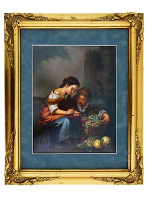 ANTIQUE GERMAN KPM PORCELAIN PLAQUE AFTER MURILLO. An antique mid-19th century painting on 