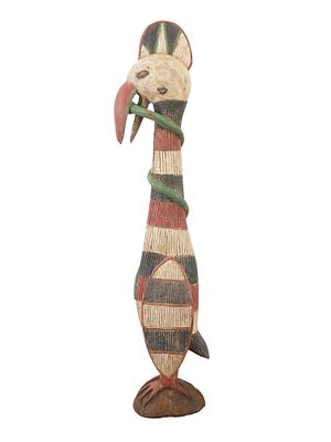 WEST AFRICAN GUINEA CARVED WOOD BAGA BIRD FIGURE. A hand-carved and painted wooden bird 