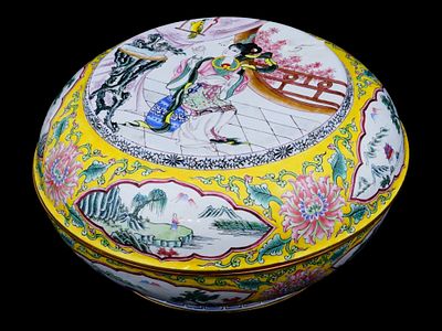 ANTIQUE CHINESE CANTON ENAMEL JEWELRY OR TRINKET BOX. An antique Chinese Canton enamel jewelry 