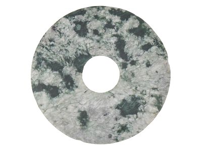 ANTIQUE CHINESE QING CARVED JADE BI DISC. An antique Chinese hand-carved jade Bi, a flat jade 