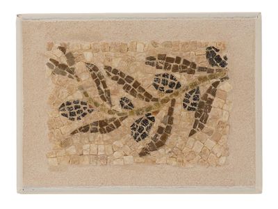 ANCIENT ROMAN OLIVE MOSAIC FRAGMENT 100 TO 300 AD. An ancient Roman mosaic fragment, showcasing 