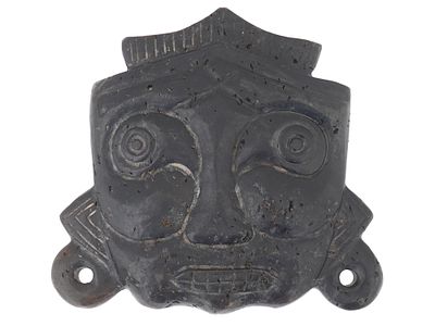 PRE COLUMBIAN OLMEC MANNER DARK JADE MINIATURE MASK. A Pre Columbian Olmec manner mask made of 