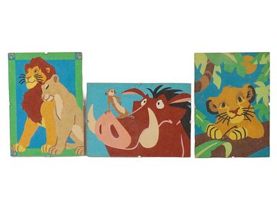 VINTAGE SAND ART PICTURES THE LION KING DISNEY 1994. Three vintage sand art pictures featuring 